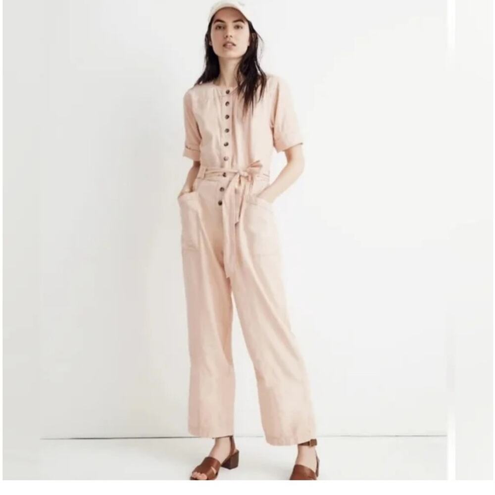 Madewell Top-Stitched Coverall Jumpsuit in blush